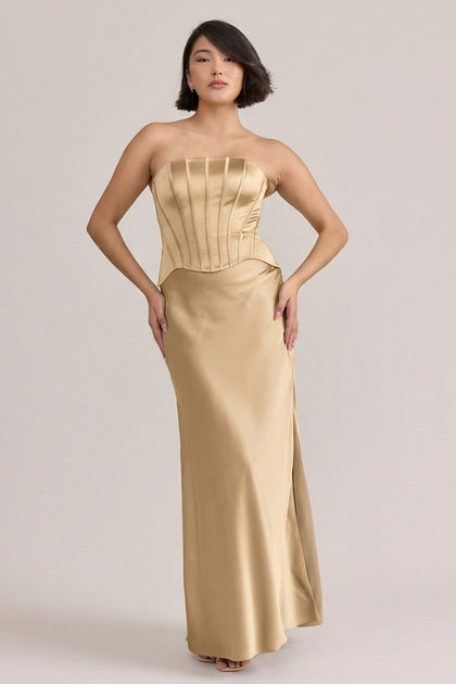 marina gold dress Satin Cocktail dress