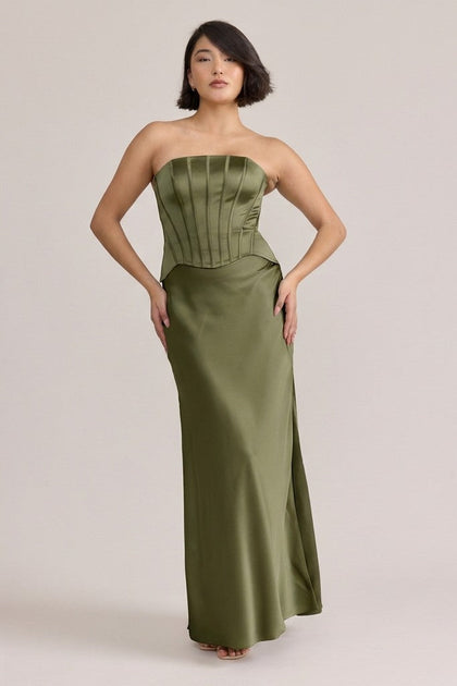 Marina Satin Dress | Made To Order | Moss