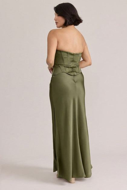 Marina Satin Dress | Made To Order | Moss