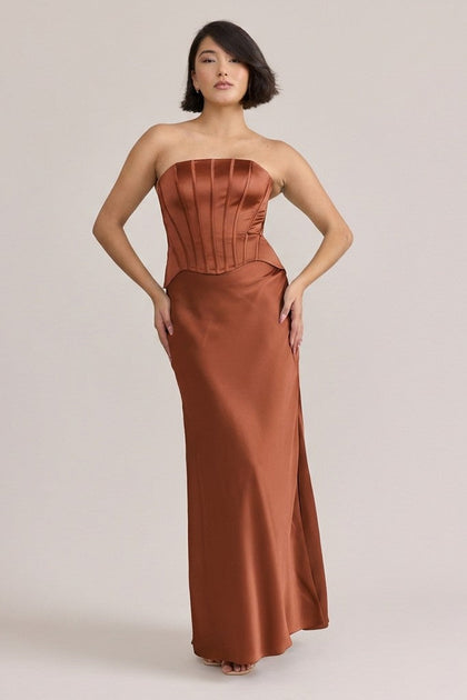 Marina Satin Dress | Made To Order | Rust