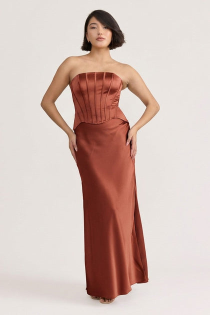 Marina Satin Dress | Made To Order | Terracotta Rust