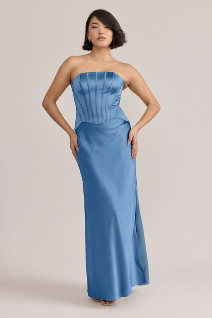 Marina Satin Dress | Made To Order | True Blue