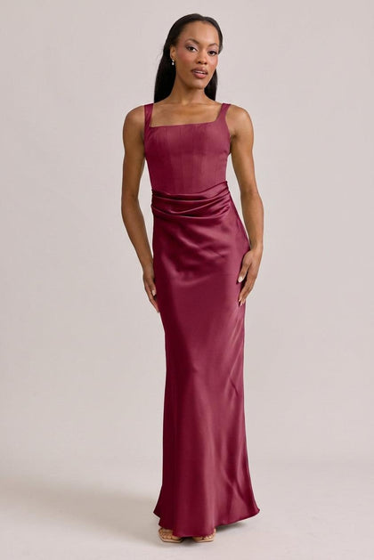Marlowe Satin + Crepe Dress | Made To Order | Berry Crepe / Berry Satin