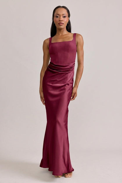 Marlowe Satin + Crepe Dress | Made To Order | Berry Crepe / Berry Satin