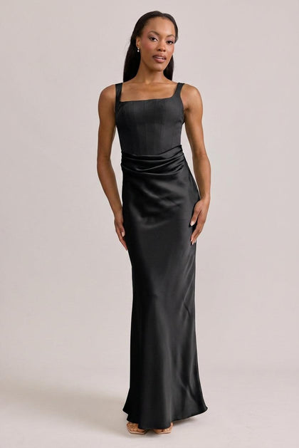 Marlowe Satin + Crepe Dress | Made To Order | Black Crepe / Black Satin