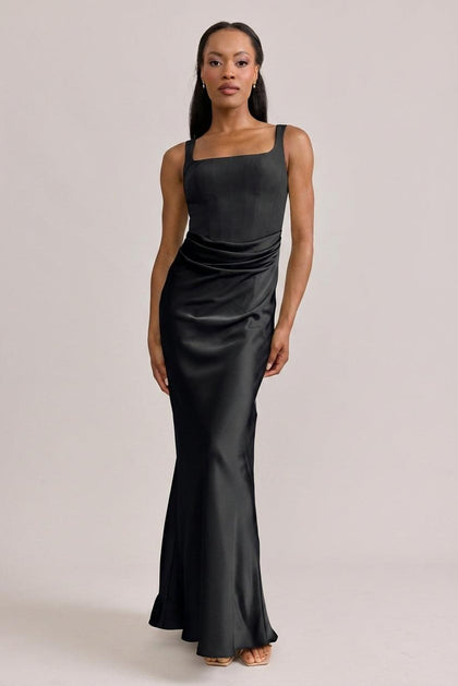 Marlowe Satin + Crepe Dress | Made To Order | Black Crepe / Black Satin