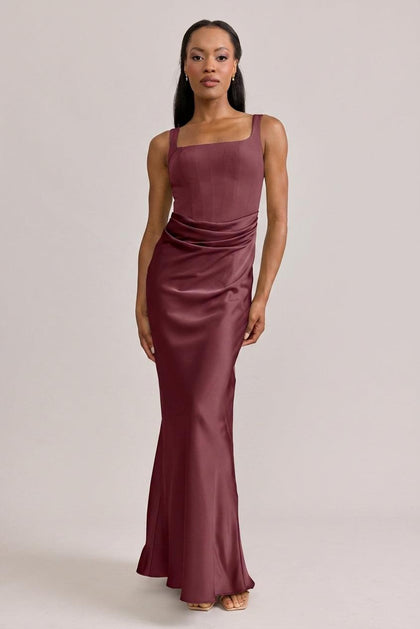Marlowe Satin + Crepe Dress | Made To Order | Cabernet Crepe / Cabernet Satin