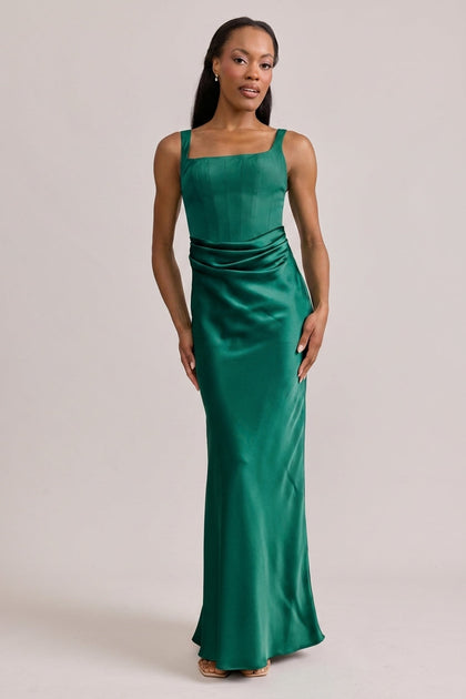 Marlowe Satin + Crepe Dress | Made To Order | Classic Emerald Crepe / Classic Emerald Satin