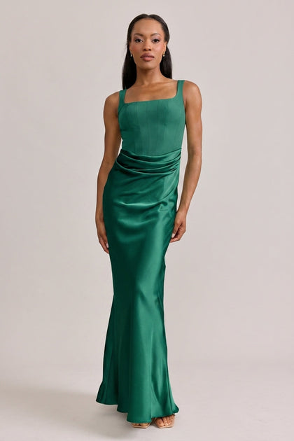 Marlowe Satin + Crepe Dress | Made To Order | Classic Emerald Crepe / Classic Emerald Satin