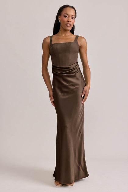 Marlowe Satin + Crepe Dress | Made To Order | Espresso Crepe / Espresso Satin