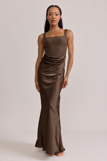 Marlowe Satin + Crepe Dress | Made To Order | Espresso Crepe / Espresso Satin