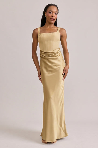 Marlowe Satin + Crepe Dress | Made To Order | Gold Champagne Crepe / Gold Champagne Satin