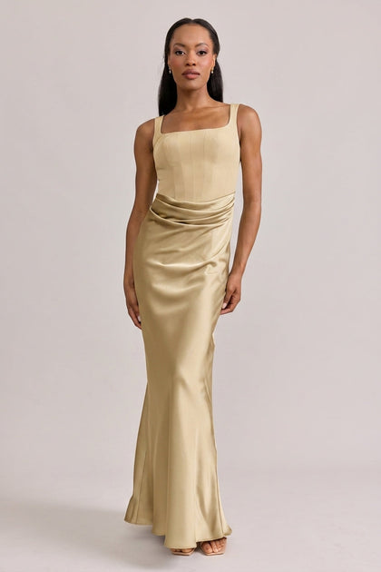 Marlowe Satin + Crepe Dress | Made To Order | Gold Champagne Crepe / Gold Champagne Satin