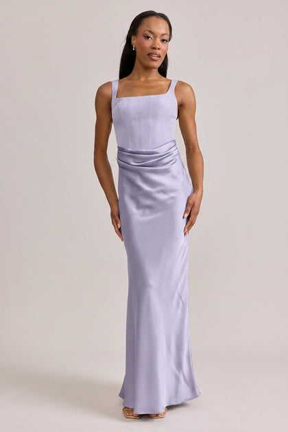 Marlowe Satin + Crepe Dress | Made To Order | Light Lavender Crepe / Light Lavender Satin
