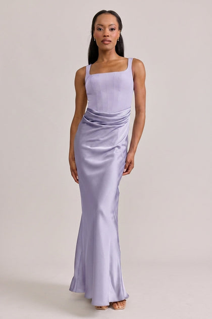 Marlowe Satin + Crepe Dress | Made To Order | Light Lavender Crepe / Light Lavender Satin