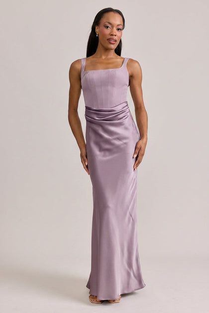 Marlowe Satin + Crepe Dress | Made To Order | Lilac Crepe / Lilac Satin