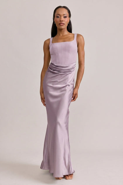 Marlowe Satin + Crepe Dress | Made To Order | Lilac Crepe / Lilac Satin