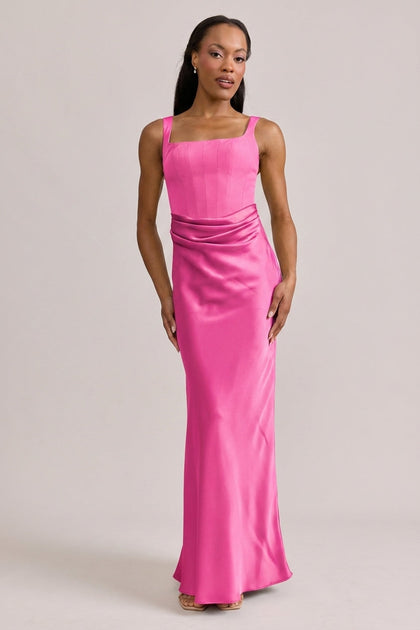 Marlowe Satin + Crepe Dress | Made To Order | Malibu Pink Crepe / Malibu Pink Satin