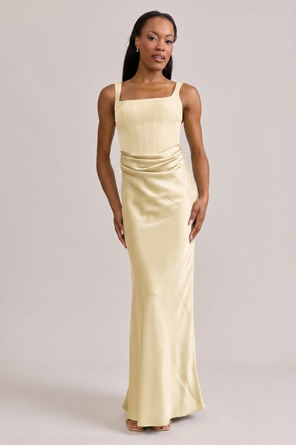 Marlowe Satin + Crepe Dress | Made To Order | Pale Yellow Crepe / Pale Yellow Satin