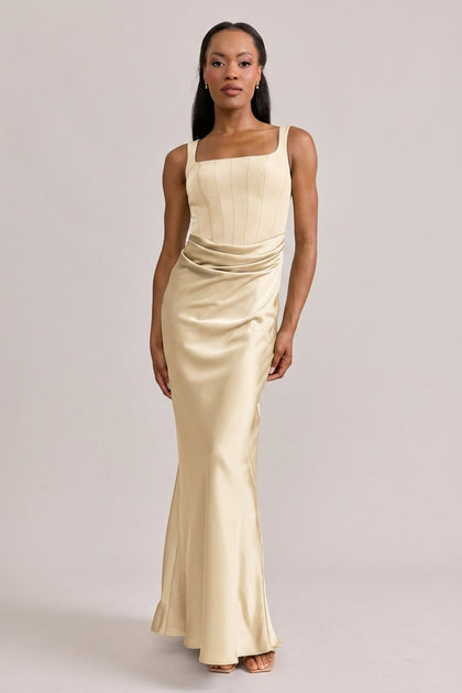 Marlowe Satin + Crepe Dress | Made To Order | Pale Yellow Crepe / Pale Yellow Satin