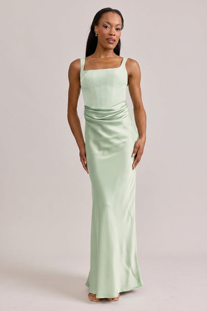 Marlowe Satin + Crepe Dress | Made To Order | Pistachio Crepe / Pistachio Satin
