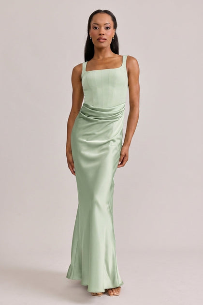 Marlowe Satin + Crepe Dress | Made To Order | Pistachio Crepe / Pistachio Satin