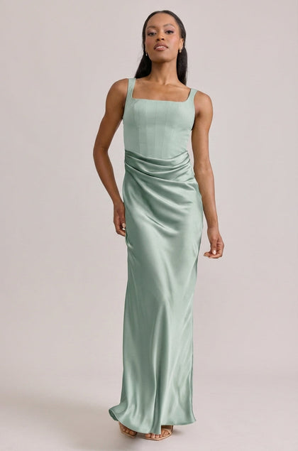Marlowe Satin + Crepe Dress | Made To Order | Sage Crepe / Sage Satin
