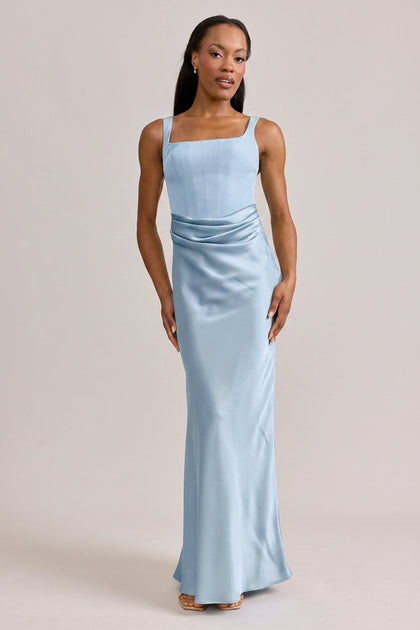 Marlowe Satin + Crepe Dress | Made To Order | Sky Blue Crepe / Sky Blue Satin