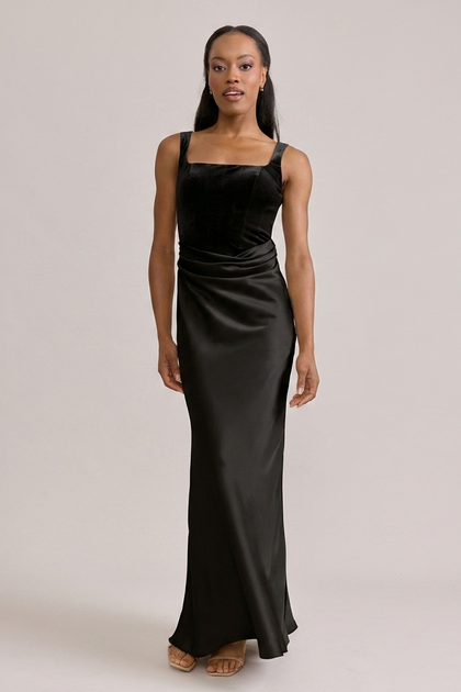 Marlowe Satin + Velvet Dress | Made To Order | Black Velvet / Black Satin