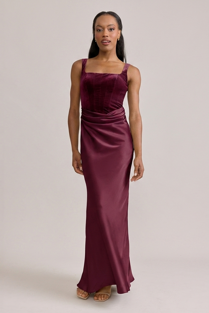 Marlowe Satin + Velvet Dress | Made To Order | Burgundy Velvet / Cabernet Satin