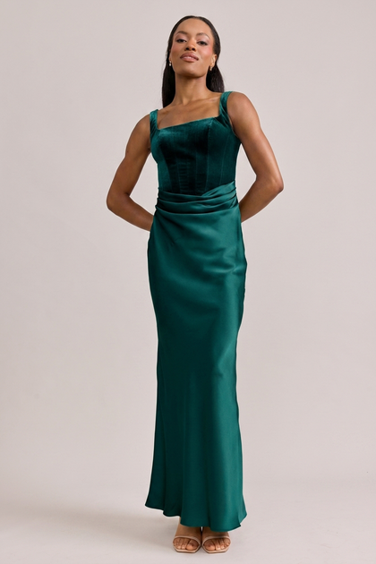 Marlowe Satin + Velvet Dress | Made To Order | Classic Emerald Velvet / Classic Emerald Satin