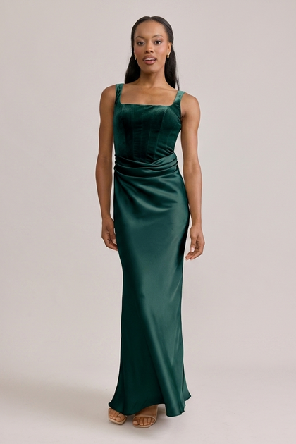 Marlowe Satin + Velvet Dress | Made To Order | Emerald Velvet / Emerald Satin