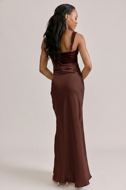 Marlowe Satin + Velvet Dress | Made To Order | Mahogany Velvet / Mahogany Satin