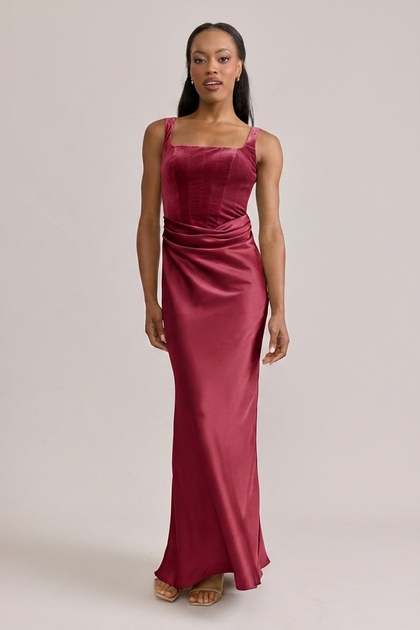 Marlowe Satin + Velvet Dress | Made To Order | Romantic Rose Velvet / Berry Satin