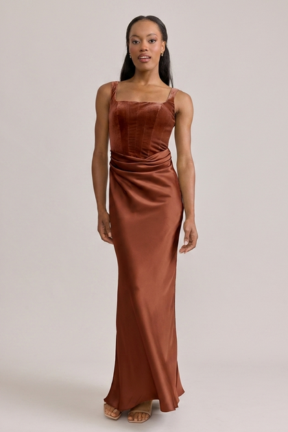 Marlowe Satin + Velvet Dress | Made To Order | Rust Velvet / Rust Satin