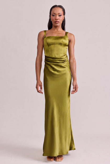 Marlowe Satin Dress | Made To Order | Chartreuse