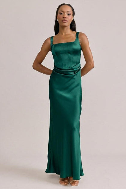 Marlowe Satin Dress | Made To Order | Classic Emerald