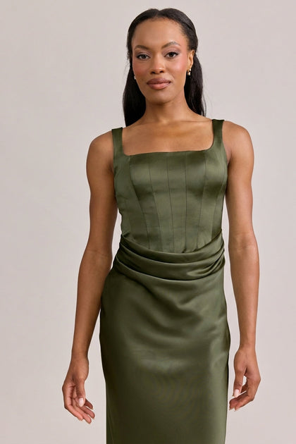 Marlowe Satin Dress | Made To Order | Deep Olive