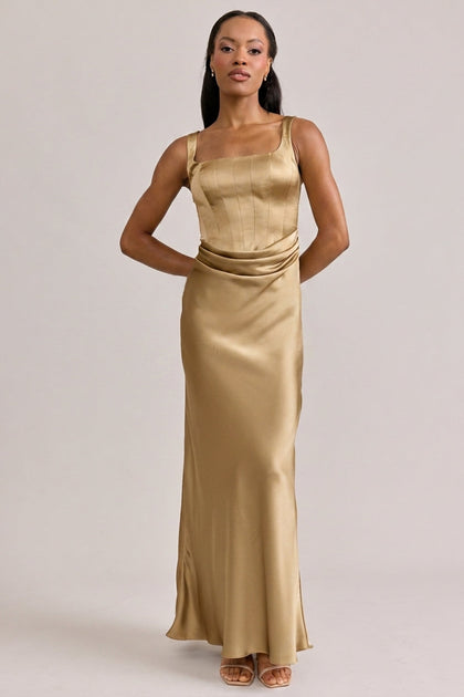 Marlowe Satin Dress | Made To Order | Honey Beige