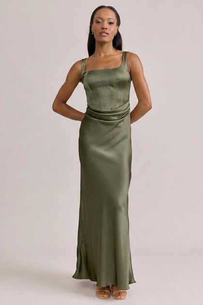 Marlowe Satin Dress | Made To Order | Moss