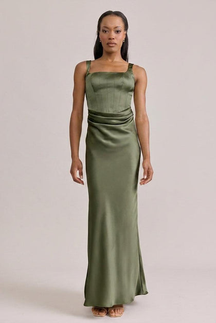 Marlowe Satin Dress | Made To Order | Moss
