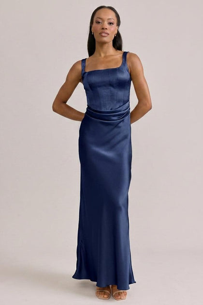 Marlowe Satin Dress | Made To Order | Navy Blue