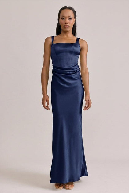 Marlowe Satin Dress | Made To Order | Navy Blue