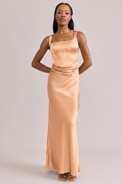 Marlowe Satin Dress | Made To Order | Peach