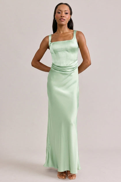 Marlowe Satin Dress | Made To Order | Pistachio