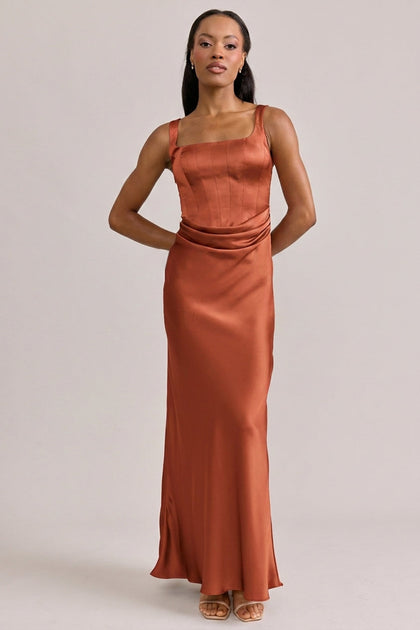 Marlowe Satin Dress | Made To Order | Rust