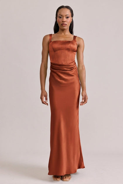 Marlowe Satin Dress | Made To Order | Rust