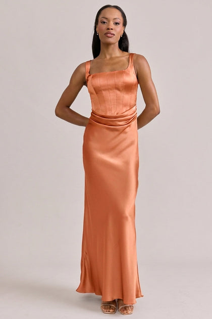 Marlowe Satin Dress | Made To Order | Tangerine