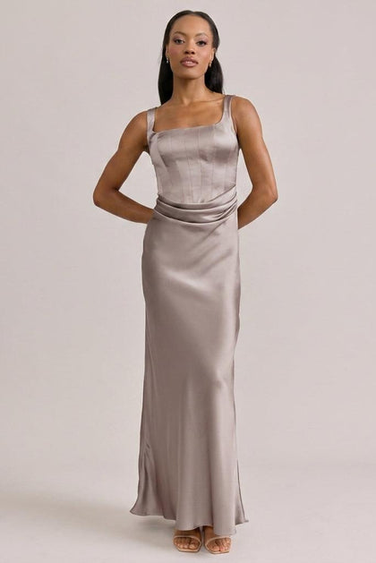 Marlowe Satin Dress | Made To Order | Taupe