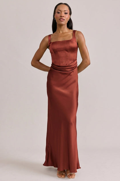 Marlowe Satin Dress | Made To Order | Terracotta Rust